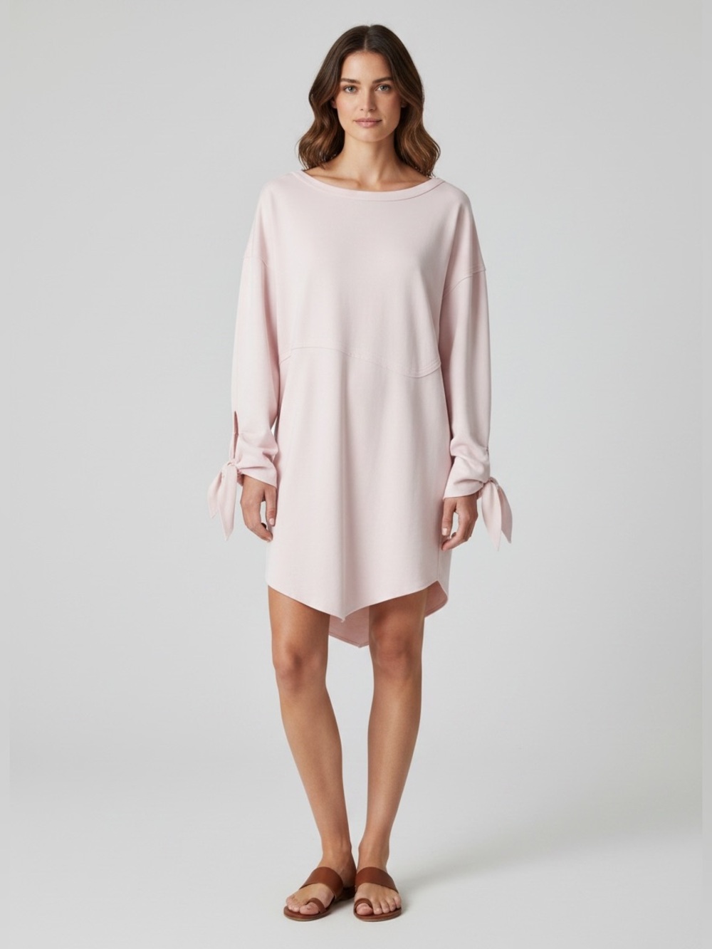 Hayden Pale Pink Long-Sleeve Tie-Cuff Tunic Dress NWT